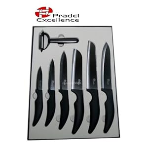 Pradel Excellence - SC007 - Coffret Céramique en Boîte Vitrine: 6 Couteaux de Cuisine / Lame Céramique / Noir + Éplucheur - Lame Céramique - Noir Pradel Excellence - SC007 - Coffret Céramique en Boîte Vitrine: 6 Couteaux de Cuisine / Lame Céramique / Noir + Éplucheur - Lame Céramique - Noir