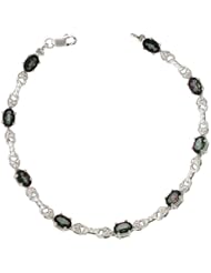 10k White Gold Braided Heart Tennis Bracelet w/ 0.05 Carat Brilliant Cut Diamonds & 4.50 Carats Oval Cut Mystic Topaz Stones, 3/16 in. (5mm) wide