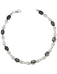 10k White Gold Braided Heart Tennis Bracelet w/ 0.05 Carat Brilliant Cut Diamonds & 4.50 Carats Oval Cut Mystic Topaz Stones, 3/16 in. (5mm) wide