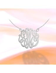Monogram Necklace 3/4 inch Sterling Silver Handcrafted Cutout Personalized Initial Necklace - Made in USA