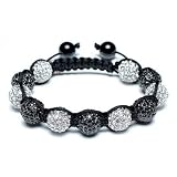 Shamballa Bracelet Unisex Black Diamond and White Diamond Crystal Beads 10mm
