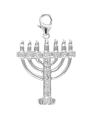 14K White Gold Diamond Menorah Charm