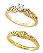 14K Yellow Gold Solitaire Style Heart Motif Wedding Set - 0.20 Ct.