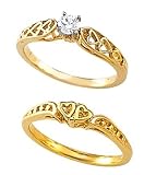 14K Yellow Gold Solitaire Style Heart Motif Wedding Set - 0.20 Ct.