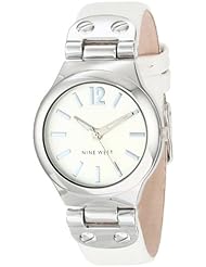 Nine West Womens NW/1383SVWT Silver-Tone White Strap Watch