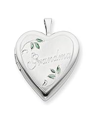 Sterling Silver 20mm Enameled Leaves Grandma Heart Locket 18" Necklace