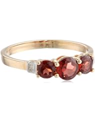 14k Yellow Gold 3-Stone Garnet with Diamond Accent Ring, Size 7