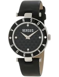 Versus by Versace Womens 3C71200000 Logo Black Dial with Crystals Genuine Leather Watch