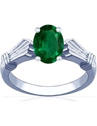 18K White Gold Oval Cut Emerald Solitaire Ring