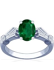 14K White Gold Oval Cut Emerald Solitaire Ring