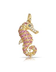 Valentines Day Gifts Bling Jewelry Pink CZ Nautical Seahorse Pendant Gold Plated