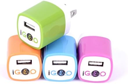 iGEO Universal Wall Charger USB Plug Made for Iphone Ipad, Ipod, Samsung Galaxy S5 S4 S3 Note 2 3 and Most Android Phones + Micro Fiber Cleaning Cloth (4 Pack Multi Color)