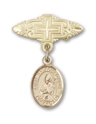 Gold Filled Baby Badge with St. Malachy OMore Charm and Badge Pin with Cross