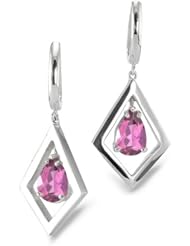 CleverEve Luxury Series Parallelogram Sterling Silver Earrings w/ 8mm Pear Cut Genuine Pink Tourmaline Center Stones