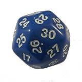 30 Sided Blue Dice Polyhedral in Black Suedine Pouch