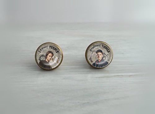 Supernatural Family Business- Dean and Sam Winchester Glass Dome Earrings- Choose Studs or Dangles In Silver, Bronze, Stainless Steel- Saving People Hunting Things