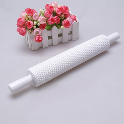 Joylive 1pcs White Embossed Rolling Pin Fondant Cake Paste Gum Sugarcraft Decorating Tool