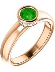 18K Rose Gold 5.00mm Round Cut Tsavorite and Diamond Ring -- LIFETIME WARRANTY