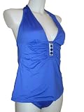 Womens Anne Cole Tankini Bikini Two Piece Swimsuit, Blue with Beads