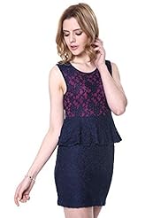 Sheath Sleeveless Summer Floral Print Cotton Wrap Peplum Lace Bodycon Dress/Mini Dress 