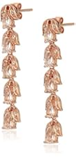Rose Gold-plated Silver Morganite and Created White Sapphire Long Dangle Earrings, 1.25"