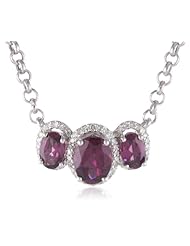 14k White Gold Rhodolite Garnet and 1/4 cttw Diamond 3 Stone Necklace, 18"