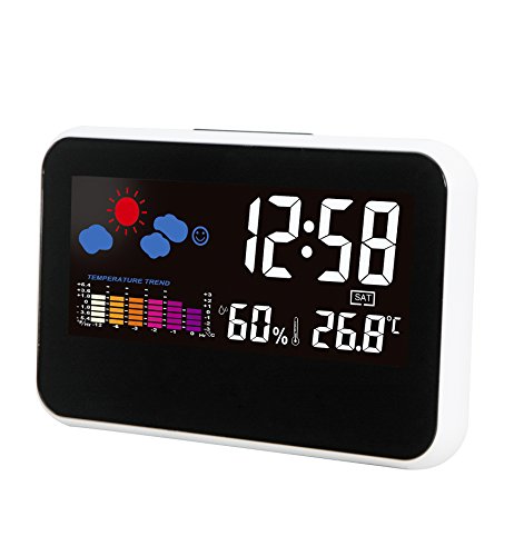 Hippih Weather Station with LED Nightlight,Time/Temperature/Humidity /Day/Date Display Digital Alarm Clock (Black)