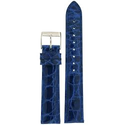 Crocodile Watch Band Genuine Blue Stitching Padded 22 millimeter