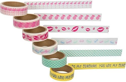 Premium Washi Tape (6 Rolls) - Craft Tape for Crafts, DIY Projects & Scrapbooking - Vibrant Pattern Paper for Arts & Crafts - 6 Fun Colors - Craft Supplies by Sandman Crafts