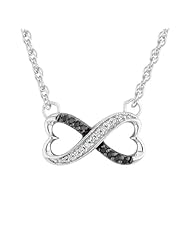 Diamond and Black Diamond Infinity Heart Necklace 1/10ctw