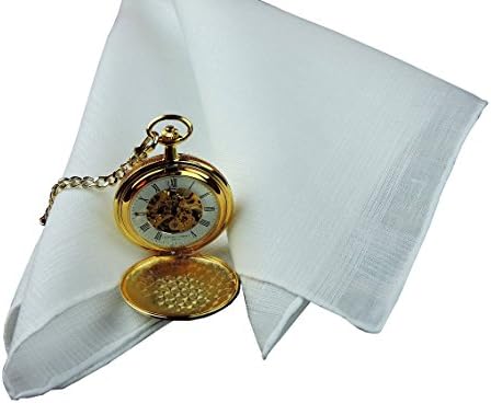 Thomas Ferguson Men's Linen Corded Handkerchiefs with Hand Rolled Hem (Set of 3) 16.5In Sq White