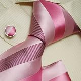 H5033 New Designer Pink Stripes 100% Jacquard Woven Silk Tie Hanky Mens Necktie and Cuff Links Hot Pink Ties Cufflinks and Handkerchiefs Set