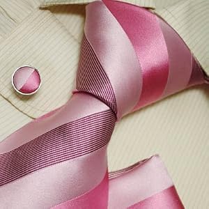 Buy H5033 New Designer Pink Stripes 100% Jacquard Woven Silk Tie Hanky Mens Necktie and Cuff Links Hot... by Y&G tie and cufflinks set