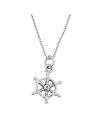 Sterling Silver Double Sided Captain Pirate Wheel Necklace