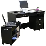 タンスのゲン パソコンデスク ハイタイプ 3点セット ラック付き Juno ジュノー ブラック 68080002BK