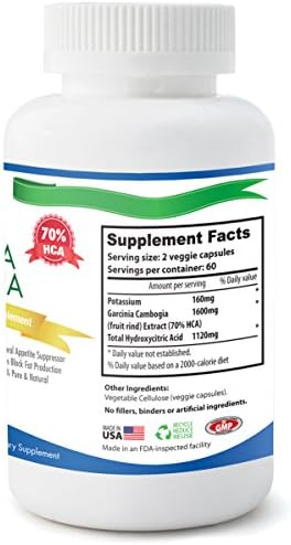 70% HCA Ultimate Pure Garcinia Cambogia Extract - Is a Healthy Weight Loss Supplement, Fat Burner and Appetite Suppressant - Premium Ultimate Pure Garcinia Cambogia Extract Formula with 70% HCA (Hydroxy Citric Acid) - Extra Strength 1600mg Veggie Capsules - 120 Capsules Per Bottle Lets You Buy a 2 Month Supply at a Great Price - Compare Our Reviews to Our Competitors and See Why We're the Best !