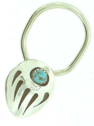 Navajo Sterling silver Bear paw W Genuine turquoise Key Ring