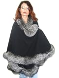 Black Cashmere Wide Cape w/4.5 Inches Indigo Fox Border