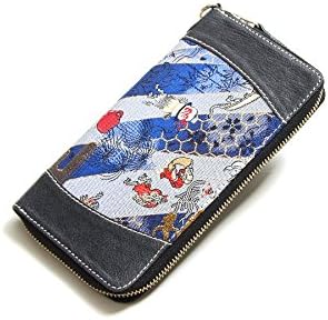 Degner Hanayama Long ZIP wallet GOAT / brocade fabrics pandemonium navy H20.5xW11xD2 (cm) W-68K