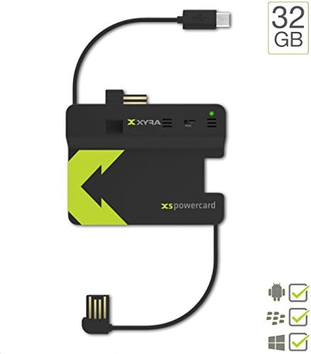XS powercard - 32GB Micro USB / Android - 2200 mAh Portable Battery Charger + USB 2.0 Sync Cable + 32 GB Flash Data Storage + Fits In Your Wallet - For Samsung Galaxy/Note/Tab, Windows, Nokia, LG, Nexus, HTC, Motorola, Moto, Sony, Blackberry, etc. (Black)