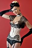 Velda Lauder Cream Silk and Black Lace Half Cup Corset