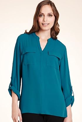 Long Sleeve Twin Pockets Epaulettes Blouse