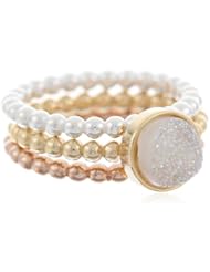 Dara Ettinger Small Agate Druzy Stacking Tritone, Halo Ring Set