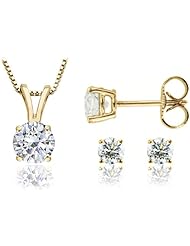 Round Cut Diamond Solitaire Pendant & Diamond Stud Set Prime Quality in 10K Yellow (0.35ctw H-I Color SI2 Clarity)- Free Shipping