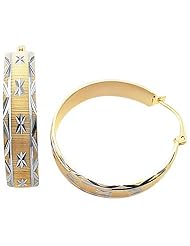 14k Yellow n White Gold Large Two Tone Hoop Earrings 1"