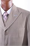 Mecca - Men's Superior 150's Single Breasted 4 Button Taupe Plaid Vested Dress Suit with Wide Leg Pants