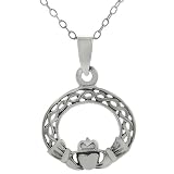 Sterling Silver Claddagh with Celtic Knot Necklace