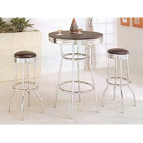 Retro Polished Chrome Bar Table and Black Stool Set by