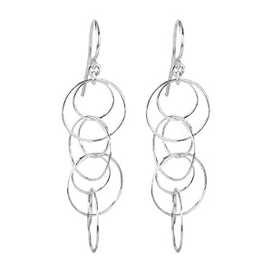 Sterling Silver Multi-Circle Link Dangle Earrings
