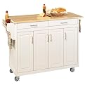 Kitchen Cart with Natural Wood Top- White